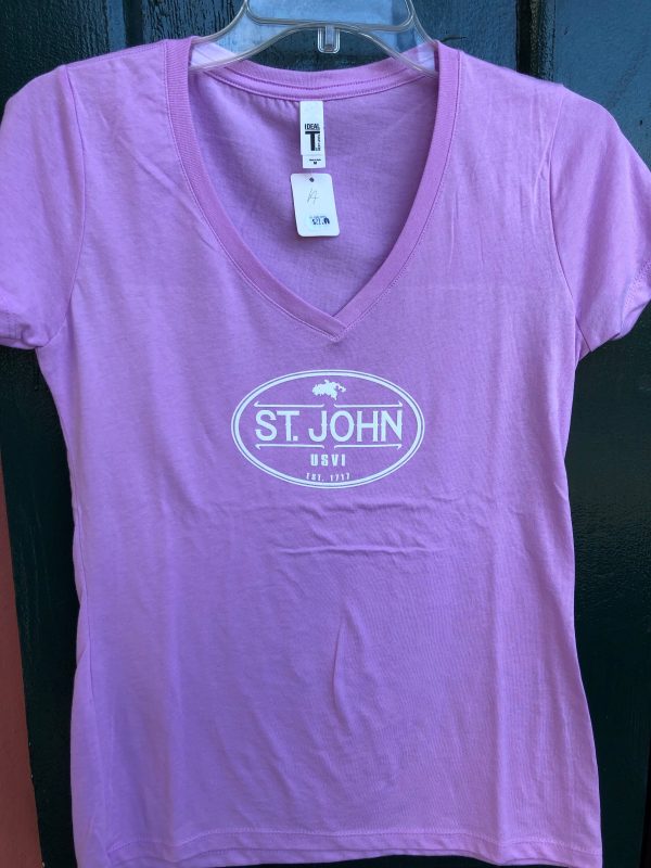 St. John Map Soft Style Ladies V-Neck Tee Hot on Sale