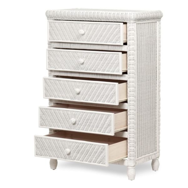 Sea Winds Trading Santa Cruz 5 Drawer Chest w  Glass Top B57935-WHITE For Discount