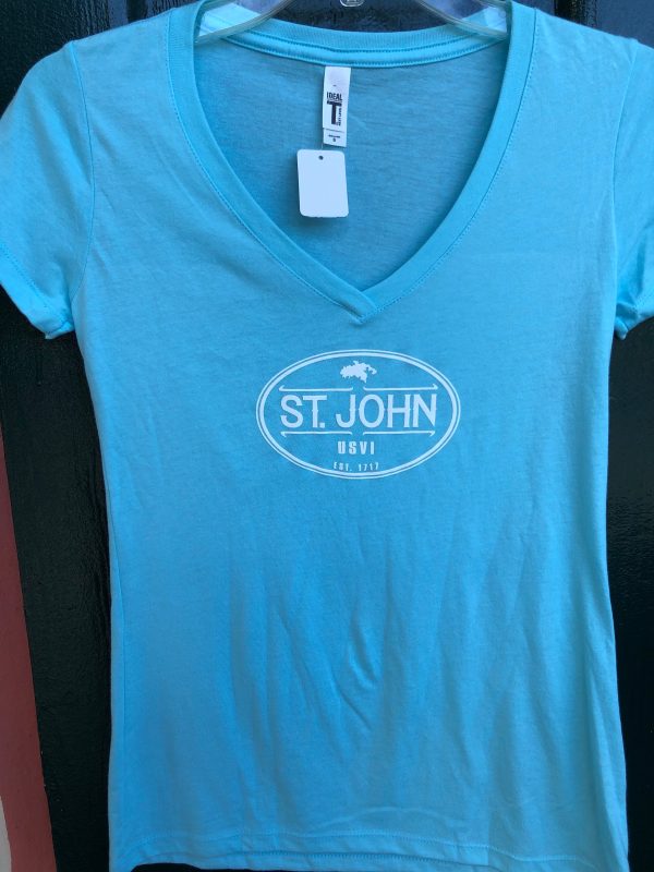 St. John Map Soft Style Ladies V-Neck Tee Hot on Sale