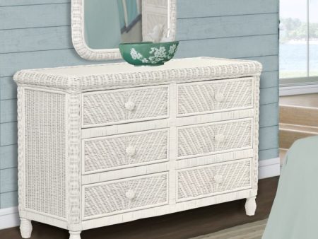 Sea Winds Trading Santa Cruz 6 Drawer Dresser w  Glass Top B57936-WHITE For Sale