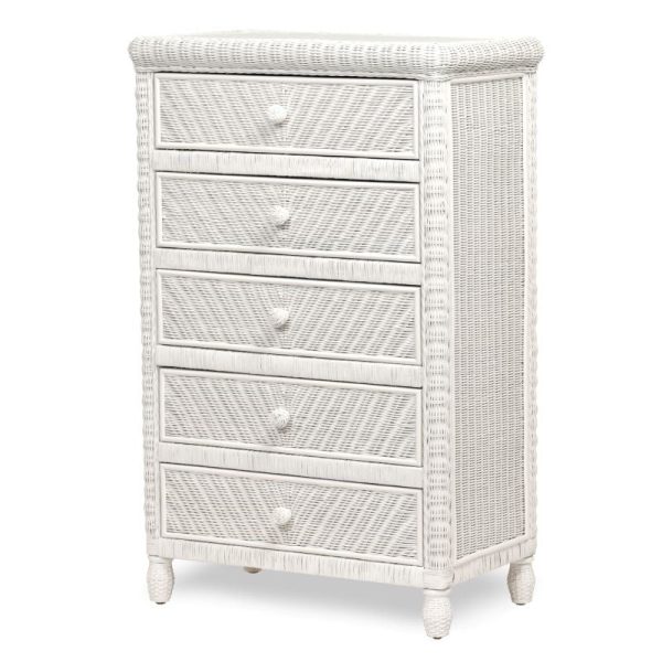 Sea Winds Trading Santa Cruz 5 Drawer Chest w  Glass Top B57935-WHITE For Discount