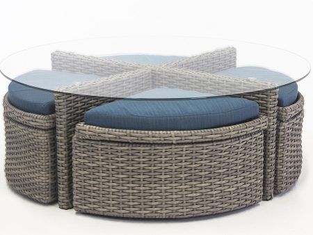 South Sea Rattan St. Tropez Round Sushi Table with Ottomans For Sale