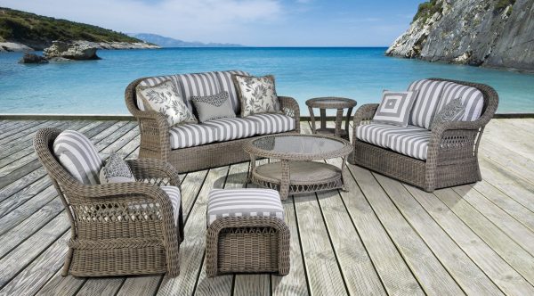 South Sea Rattan Arcadia Wicker Arm Chair with a Driftwood Finish For Sale