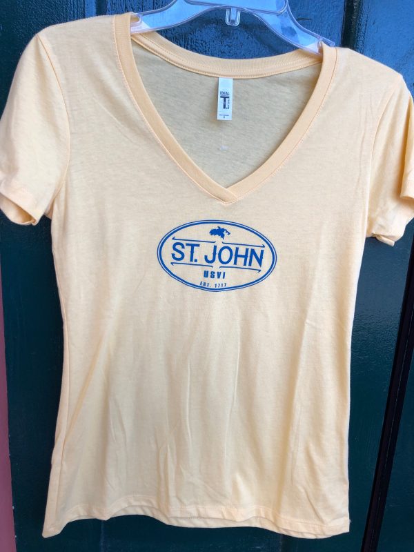 St. John Map Soft Style Ladies V-Neck Tee Hot on Sale