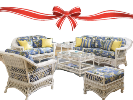 Spice Islands Bar Harbor White Wicker 6 Piece Living Sun Room Seating Set Hot on Sale