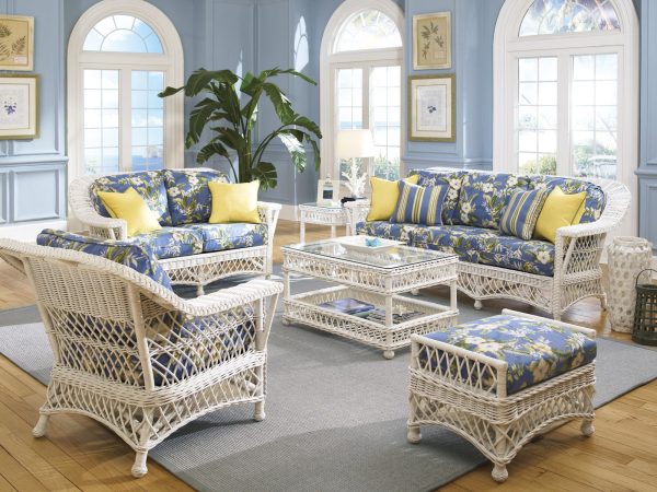 Spice Islands Bar Harbor Whitewash Wicker 6 Piece Living Sun Room Seating Set Sale