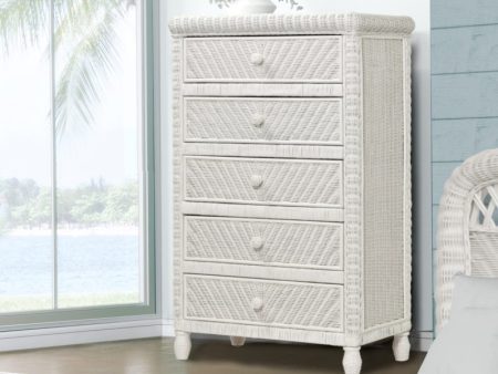 Sea Winds Trading Santa Cruz 5 Drawer Chest w  Glass Top B57935-WHITE For Discount