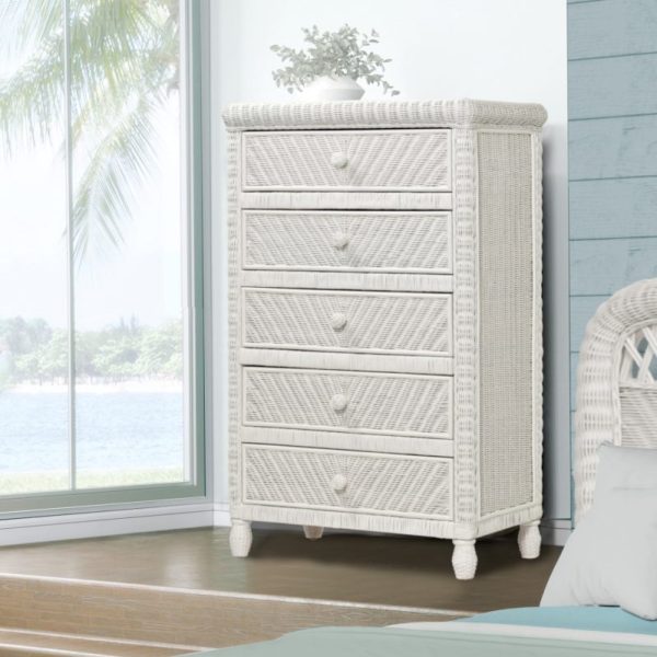 Sea Winds Trading Santa Cruz 5 Drawer Chest w  Glass Top B57935-WHITE For Discount